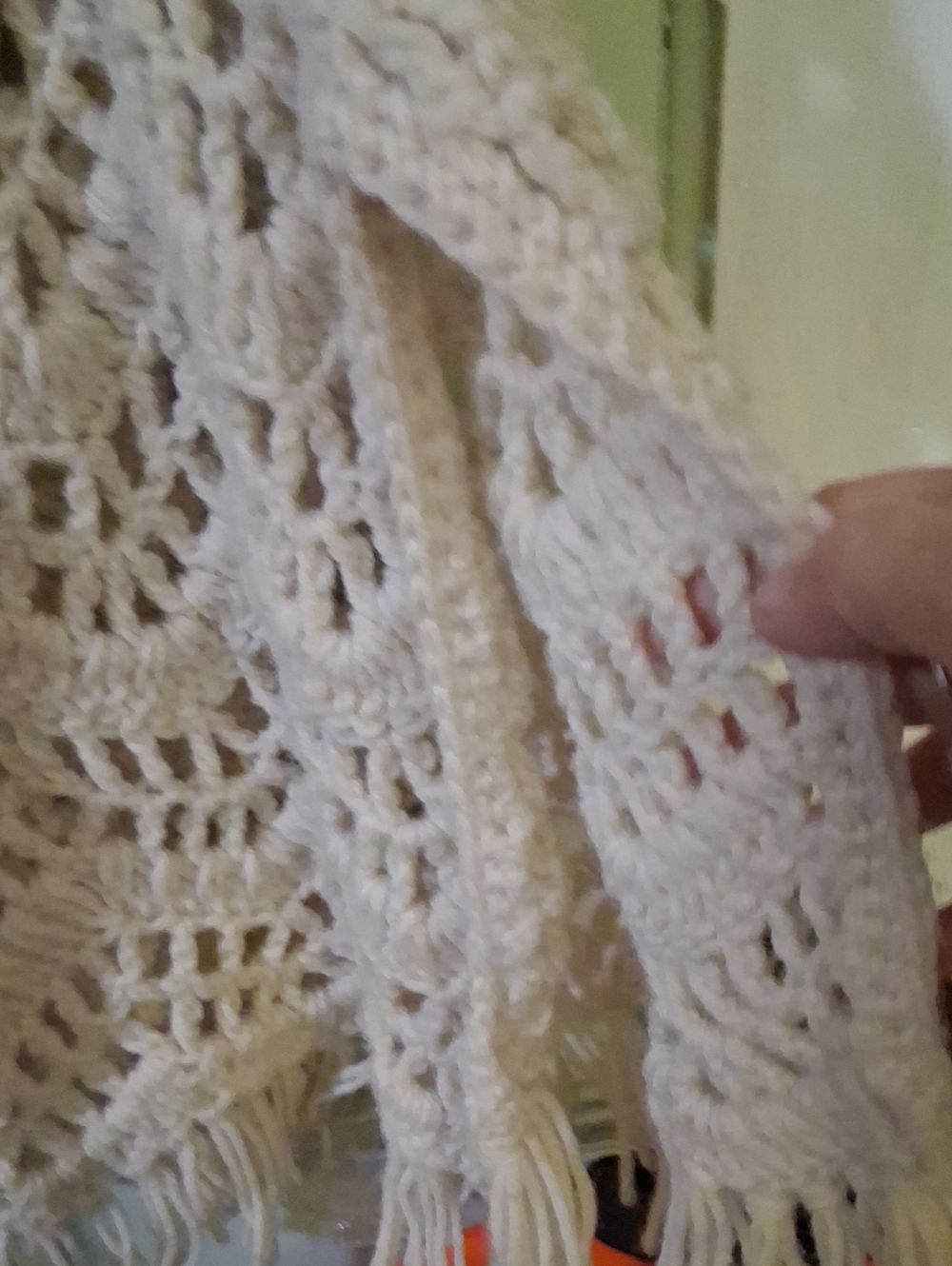 Openwork Crochet Button-Front Cape in Cream - Picture 3 of 5